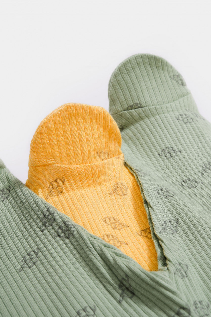 Set 2 pantalonasi cu botosei Printed, BabyCosy, 50% modal+50% bumbac, Ecru/Lavanda